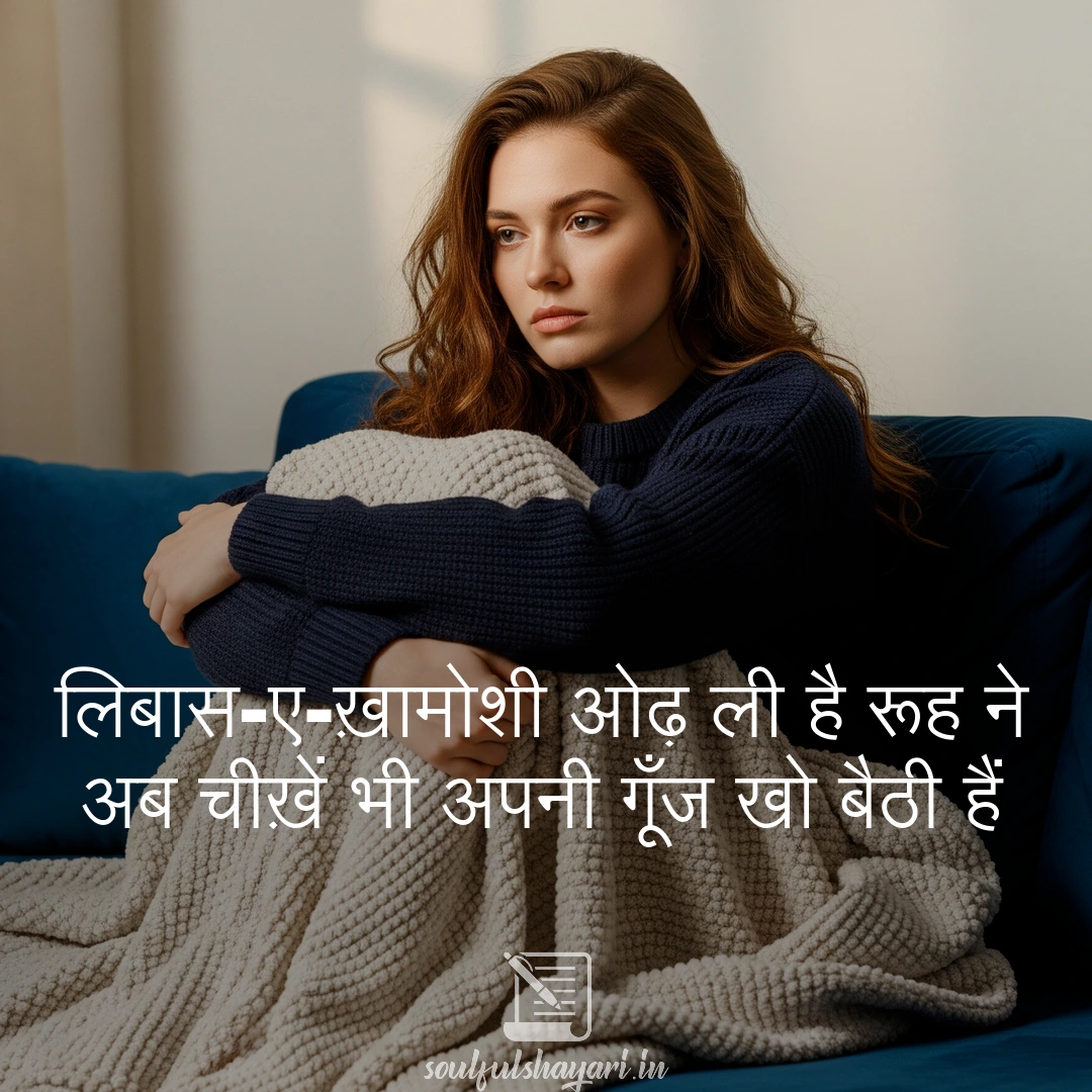 Dard Bhari Shayari: Heart Touching Sad Poetry in Hindi 6 ख़ामोशी का लिबास _ Draped in Silence – Soulful Hindi Poem